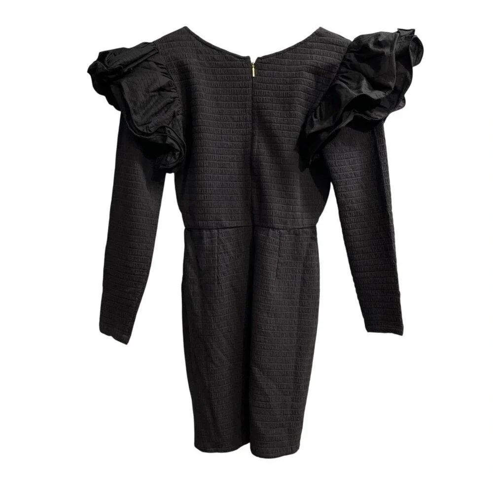 Cleobella Brigitta Mini Dress Black Surplice Fitted Ruffle Puff Sleeve Size S‎
